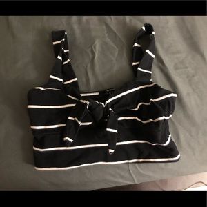 Tie front black and white striped crop top